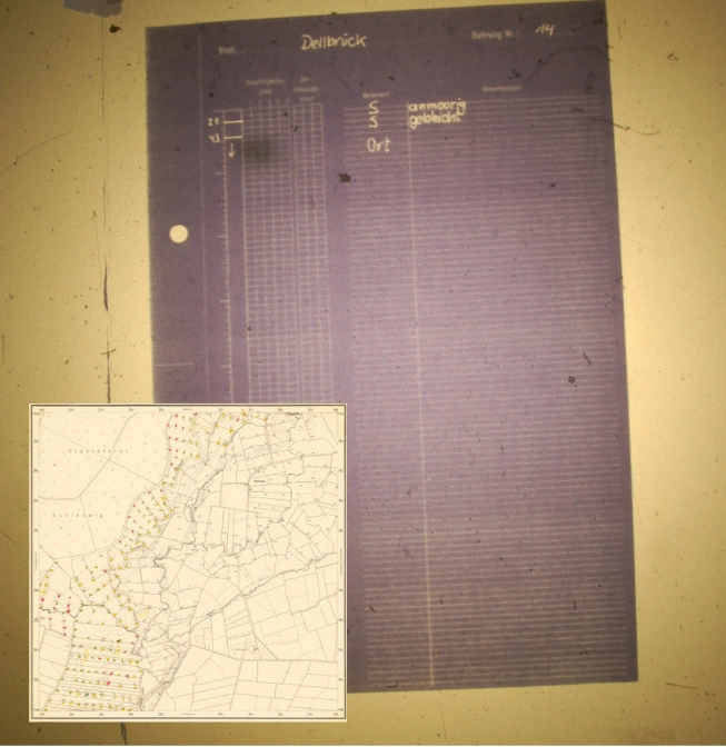 Analyse von Moortiefen und Bodendaten Historische Moorkarte mit Tiefenprofil und Kartenausschnitt