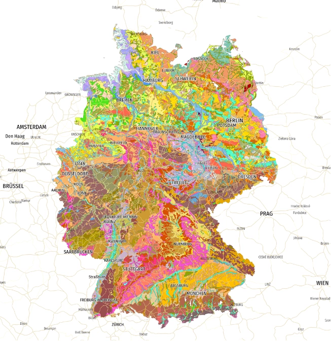 Fachdatenvisualisierung auf Bundesebene Deutschlandkarte mit flächendeckender, farbiger Fachdatenvisualisierung