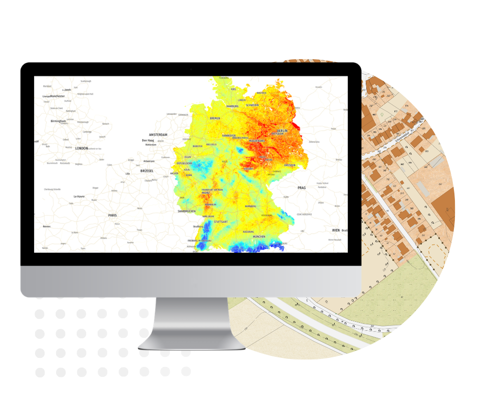 GIS mit bunter Karte Computer mit Bodenkarte und Hintergrund