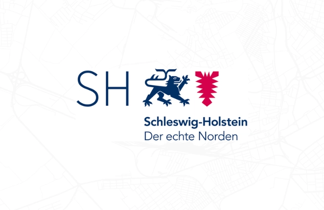 Logo des Landes Schleswig-Holstein mit Schriftzug „Der echte Norden“