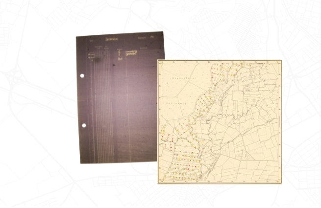Microfiche mit historischen Schichtenverzeichnissen und Moorbohrpunkten als Datengrundlage der Moortiefenkartierung