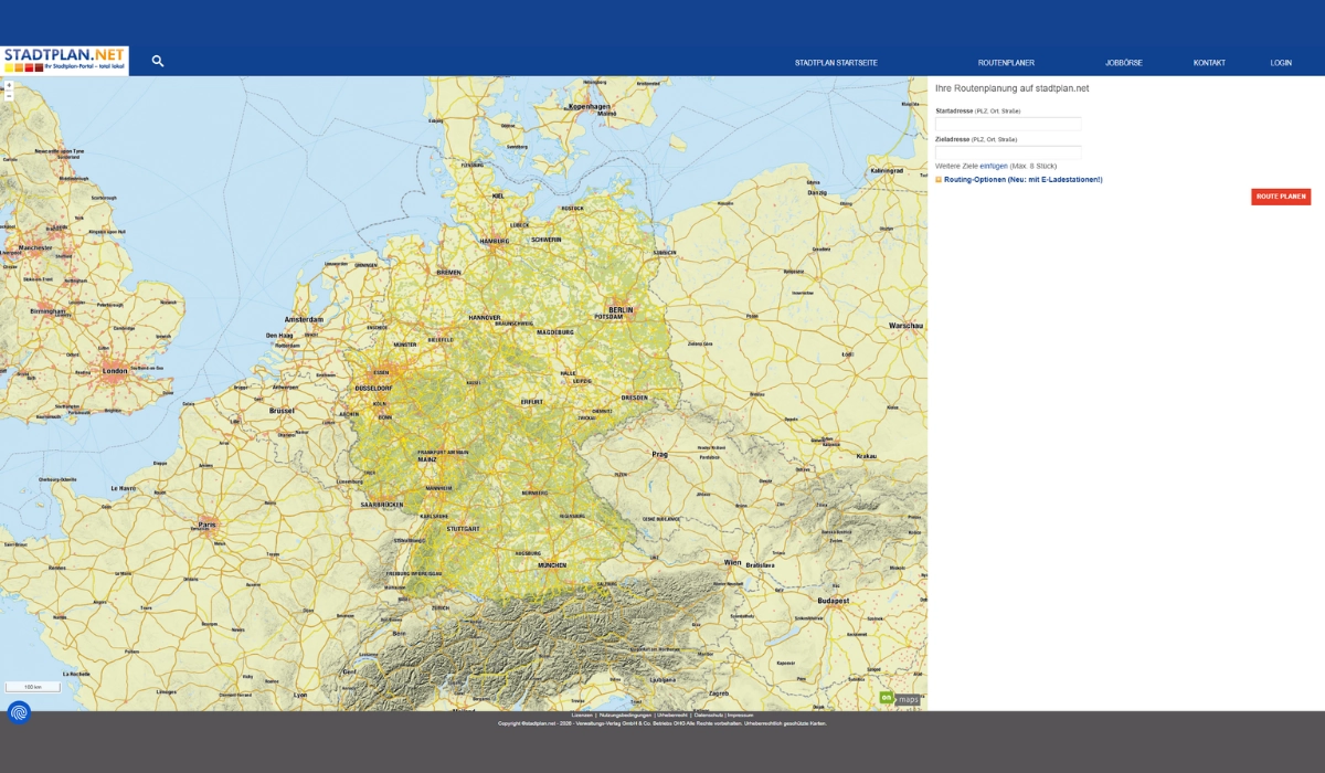 Interaktive WebGIS-Kartenanwendung mit Straßen- und Ortsdarstellung für Deutschland und angrenzende europäische Regionen